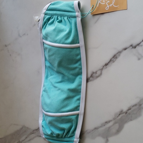 Kona Sol Turquoise Blue Terry Cloth Solid Bandeau w/Binding Bikini Top Size M # - Picture 5 of 11